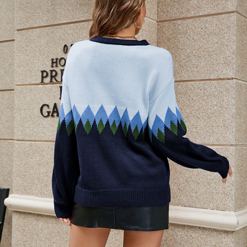 Diamond Check Contrast Knit Sweater