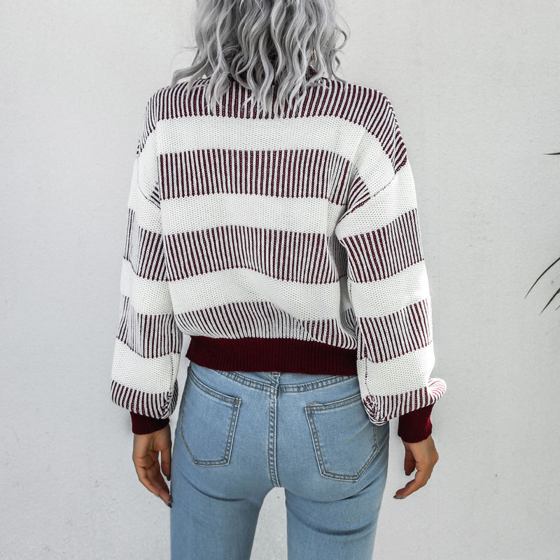 Lantern Sleeve Striped Sweater
