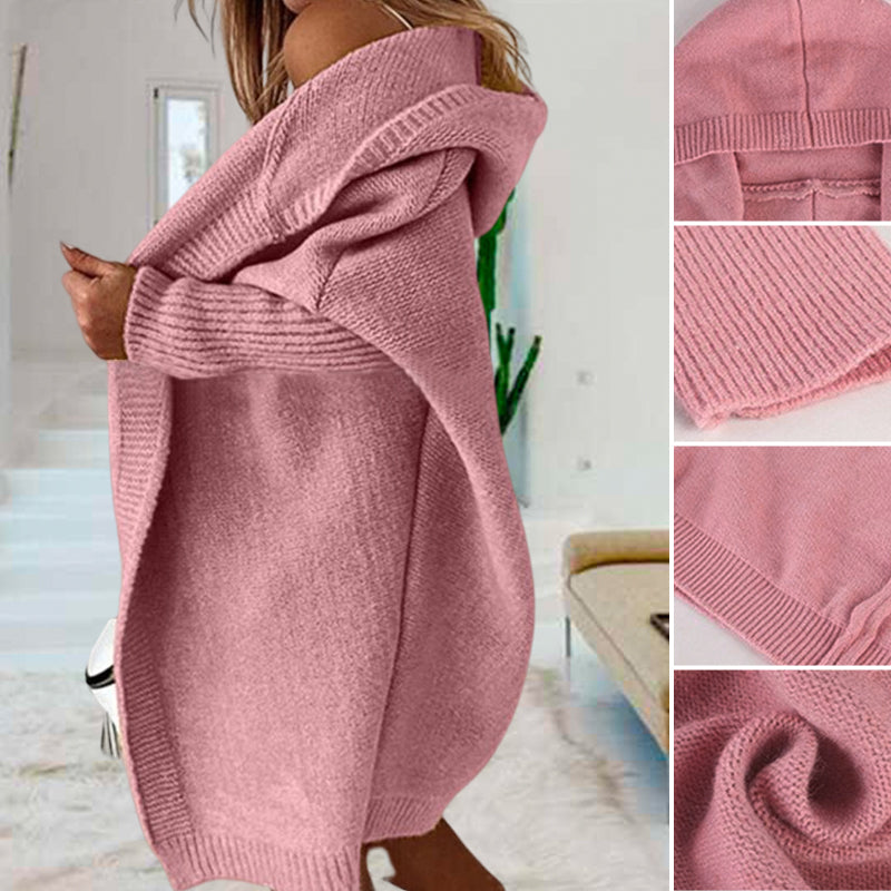 MID-LENGTH HOODED BATWING SLEEVE CARDIGAN