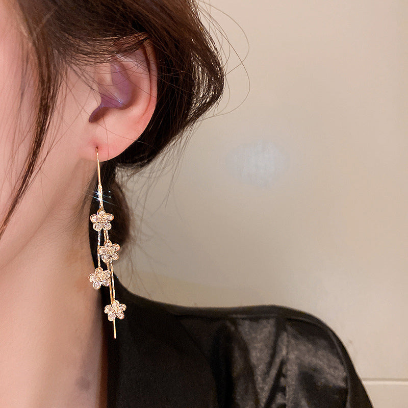 Flower Long Tassel Earrings