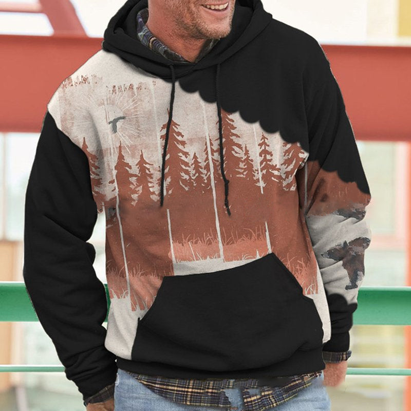Round Neck Botanical Print Hoodie Sweatshirt