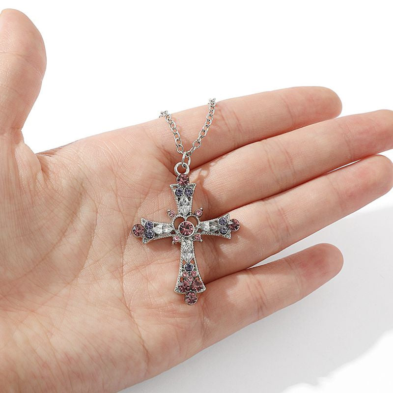 Gothic Pink Cross Pendant Necklace