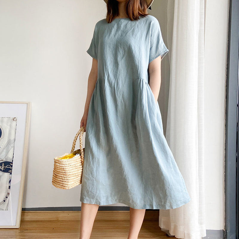 Simple Solid Color Short Sleeve Dress