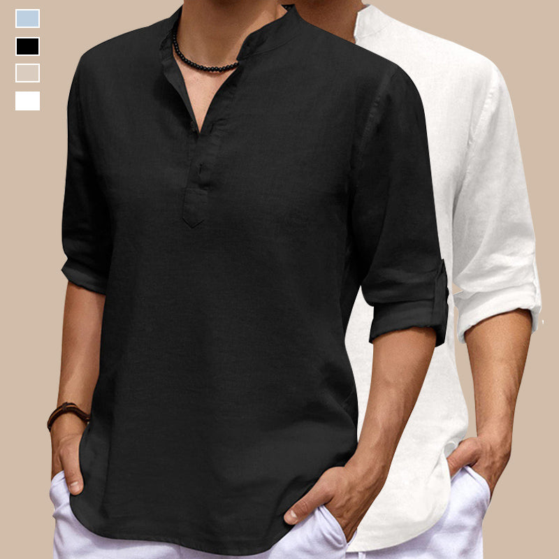 Casual Stand Collar Solid Color Long Sleeve Shirt
