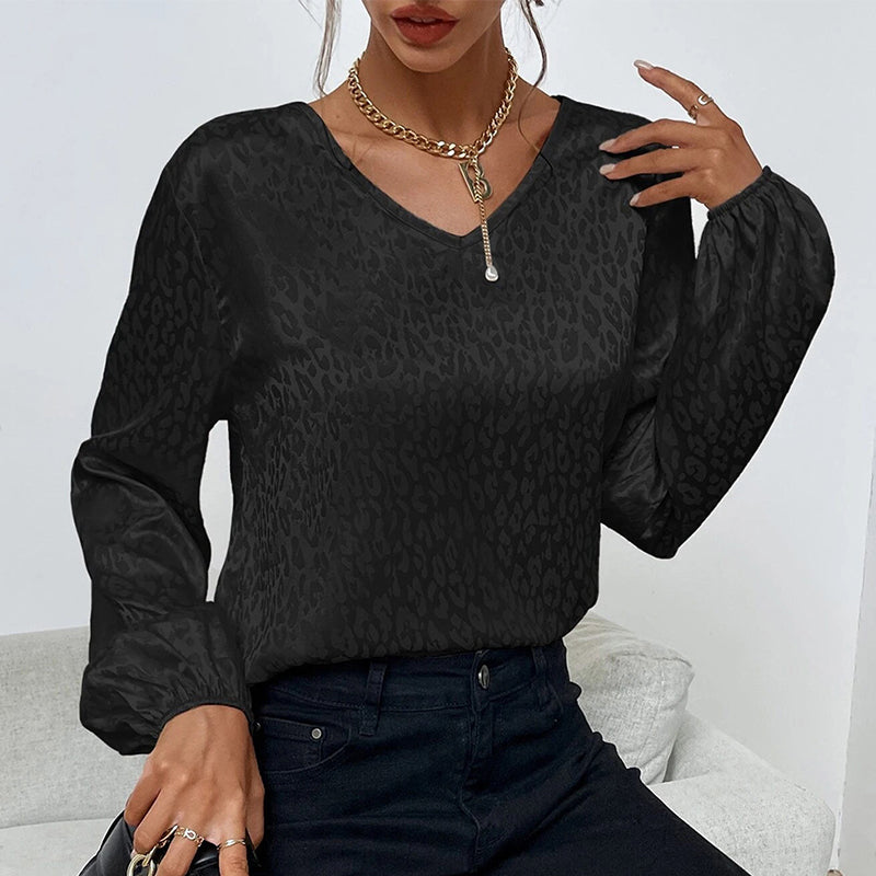 V-Neck Pullover Leopard Print Shirt