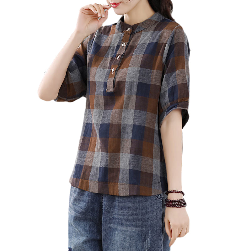 Vintage Plaid Lantern Sleeve Top