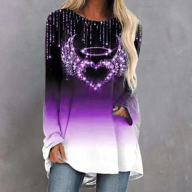 Round Neck Heart Print Long Sleeve T-Shirt