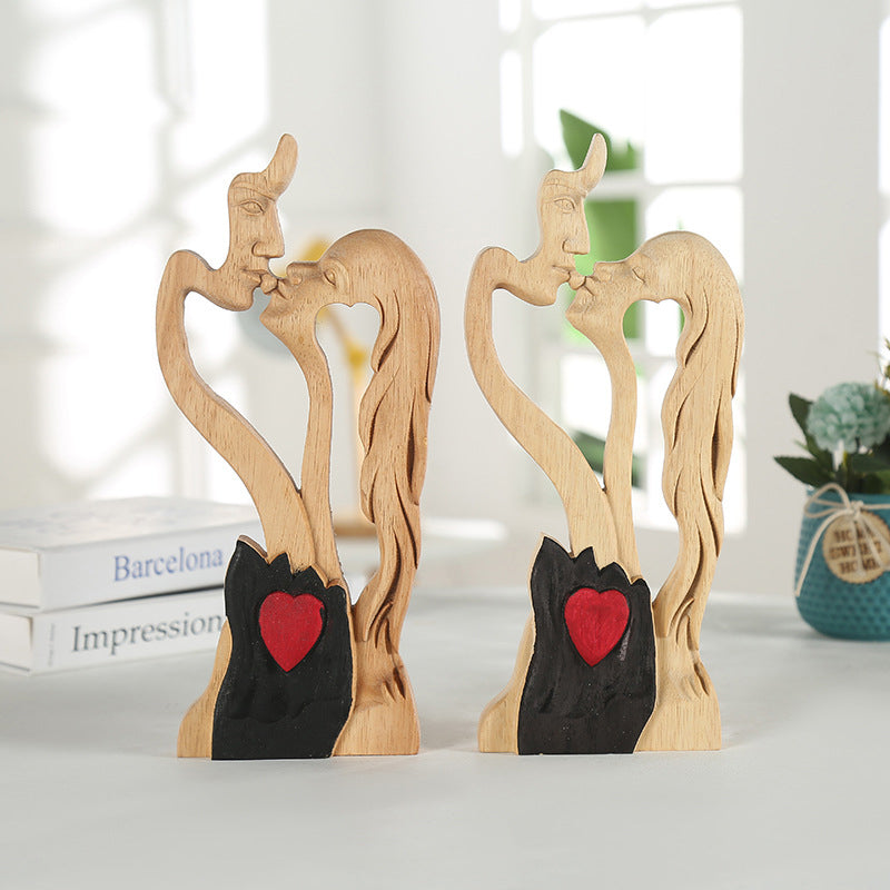 Creative Couple Wood Carving Home Decorative