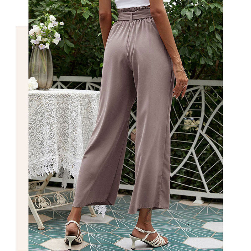 High Waist Solid Color Casual Wide Leg Pants