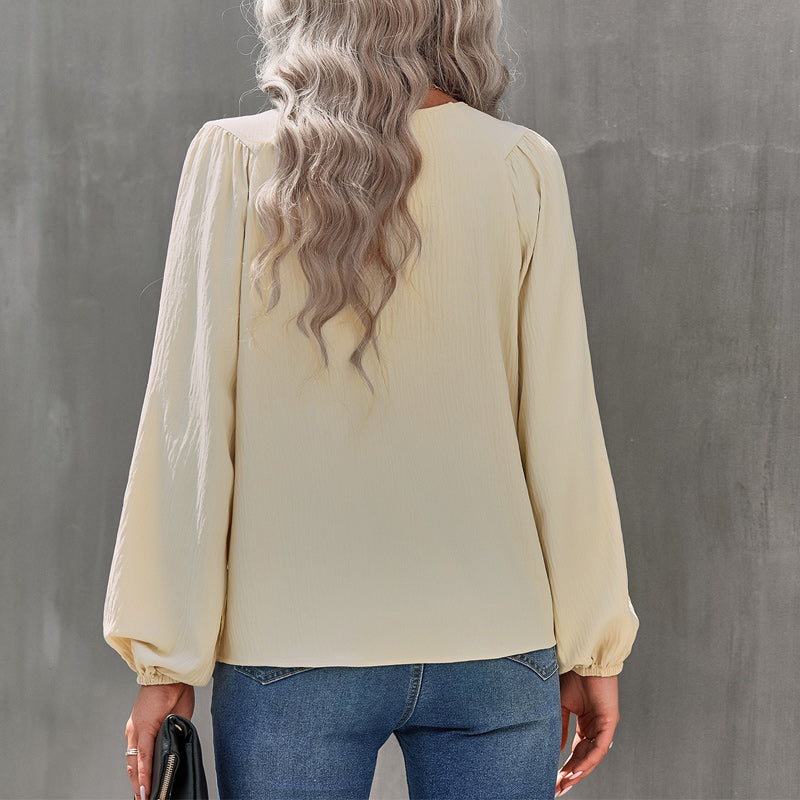 Solid Color Crew Neck Pullover Shirt