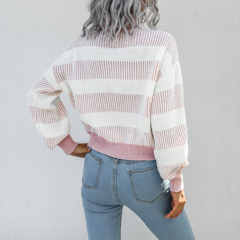Lantern Sleeve Striped Sweater