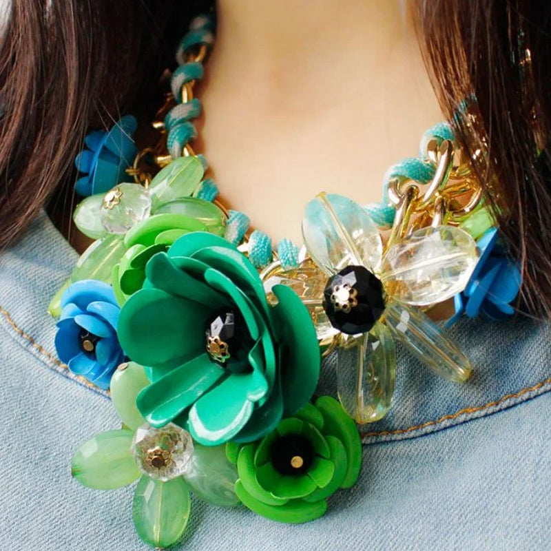 DIY Hand-made Colorful Flower Gemstone Pendant Rope