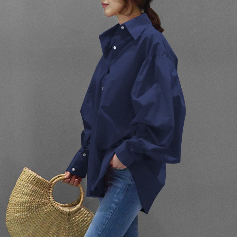 Casual Women's Shirt with Lantern Sleeves