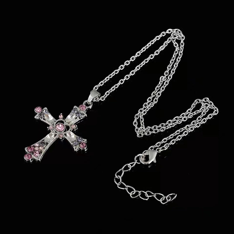 Gothic Pink Cross Pendant Necklace