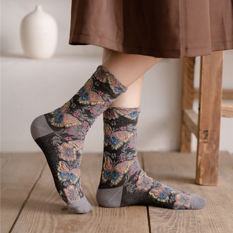 Embossed Floral Mid-calf Socks