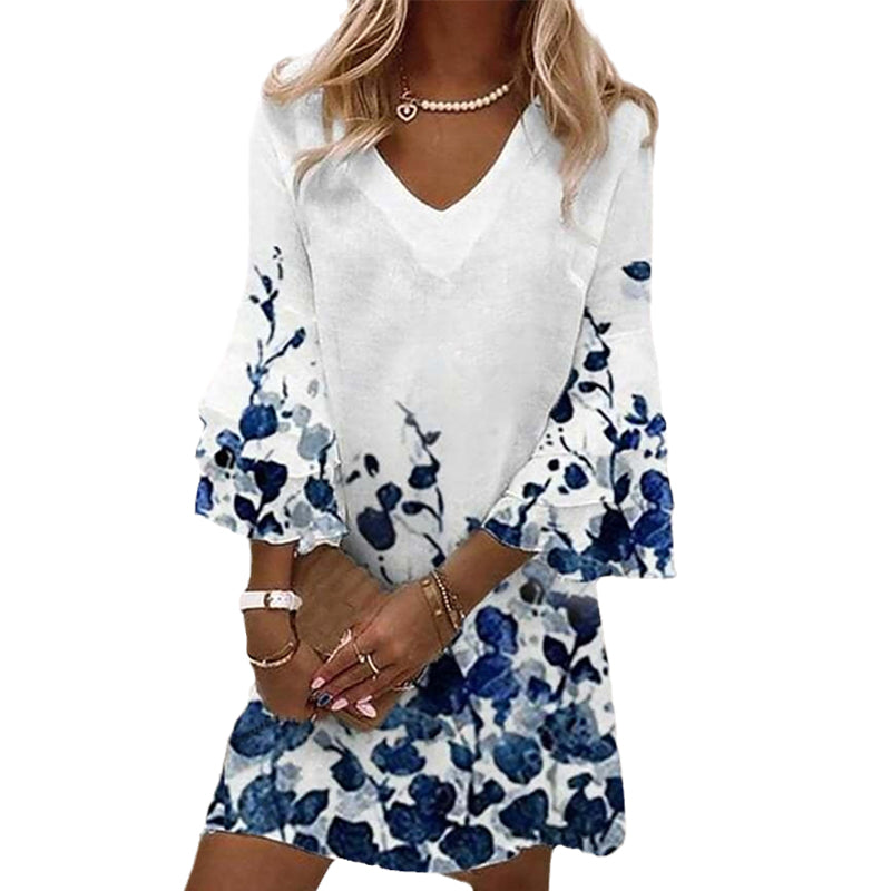 Watercolor Floral Print Ruffle Sleeves Mini Dress