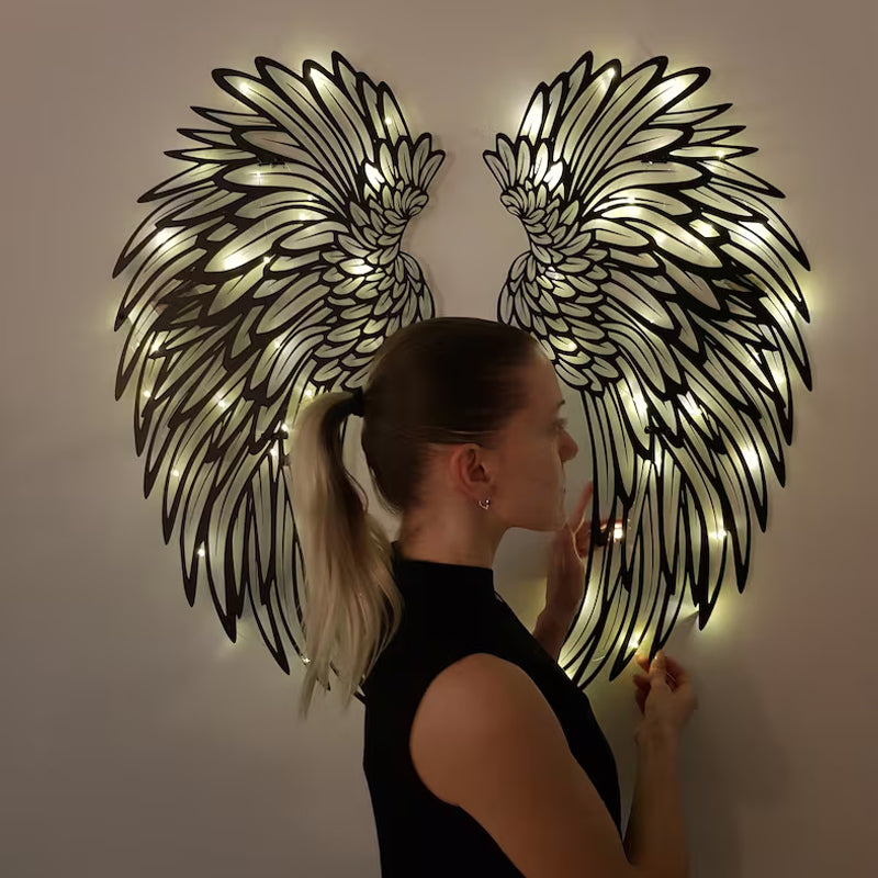 Black Angel Wings Metal Wings Wall Art with LED Lights