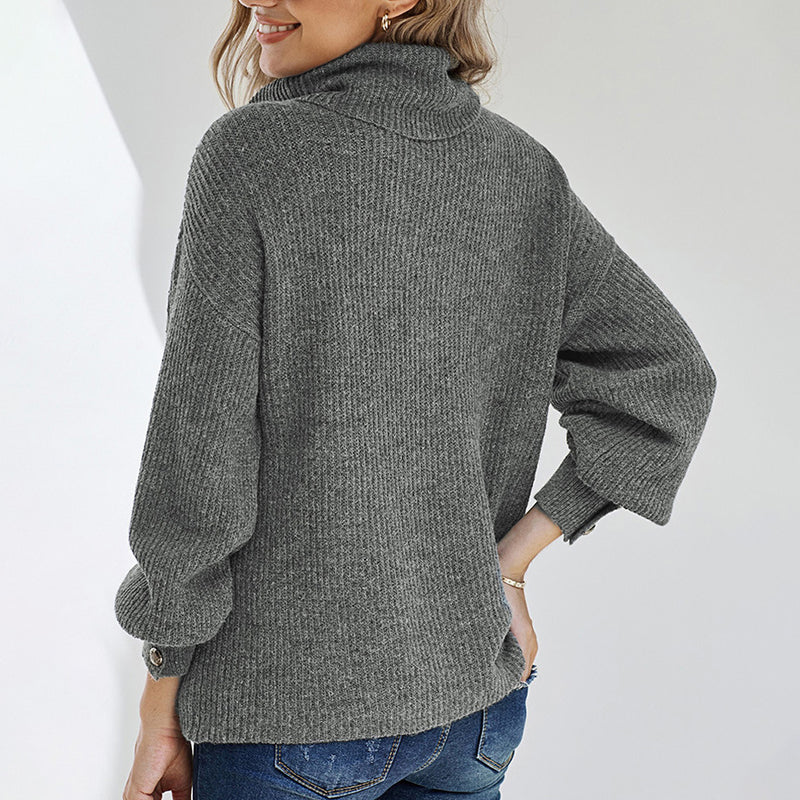 Solid Color Stand Collar Sweater