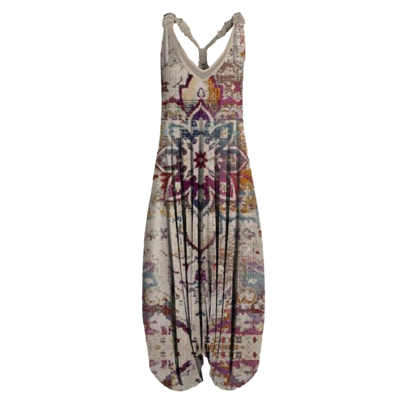 Women Summer Pattern Sleeveless Harem Jumpsuit