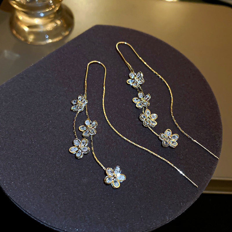 Flower Long Tassel Earrings