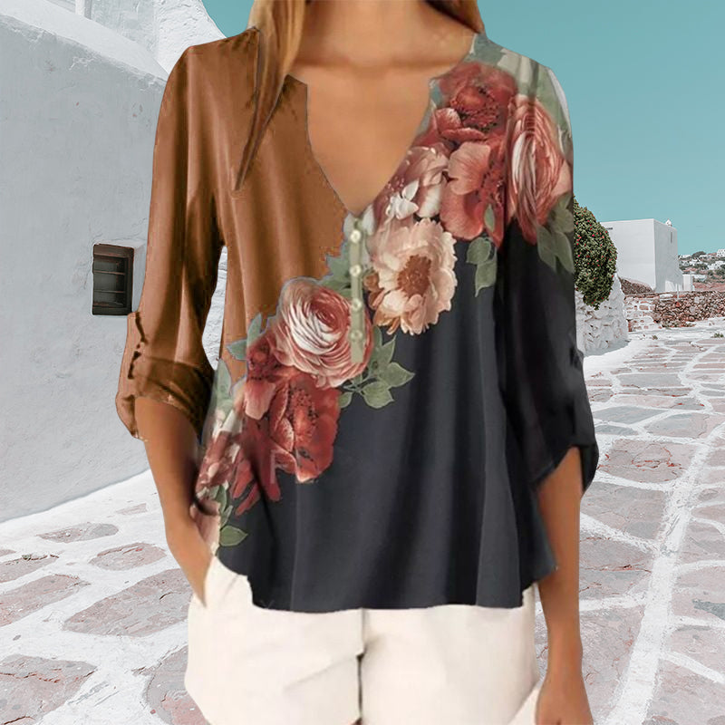 V-neck Printed Chiffon Shirt