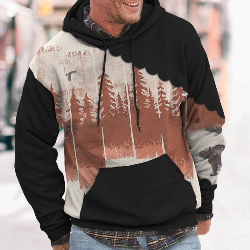 Round Neck Botanical Print Hoodie Sweatshirt