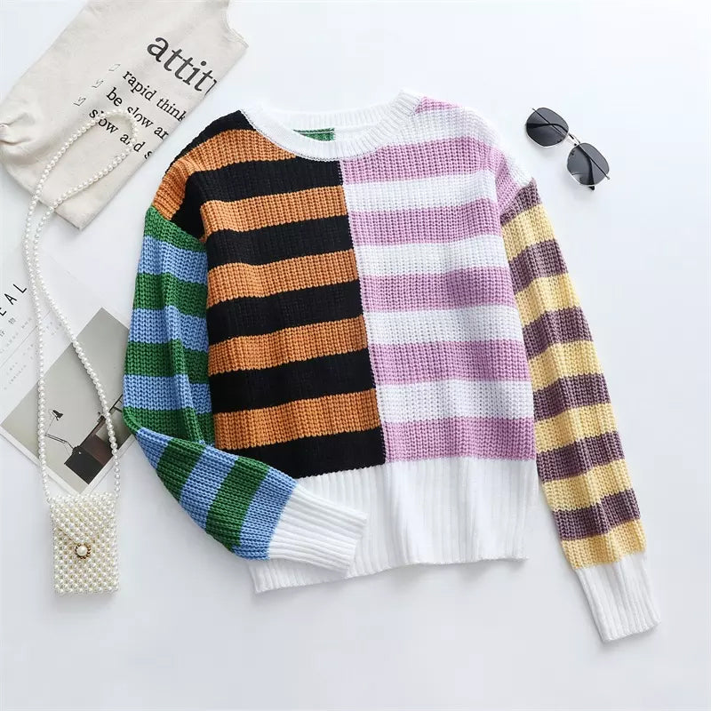 Striped Loose Crewneck Knit Sweater