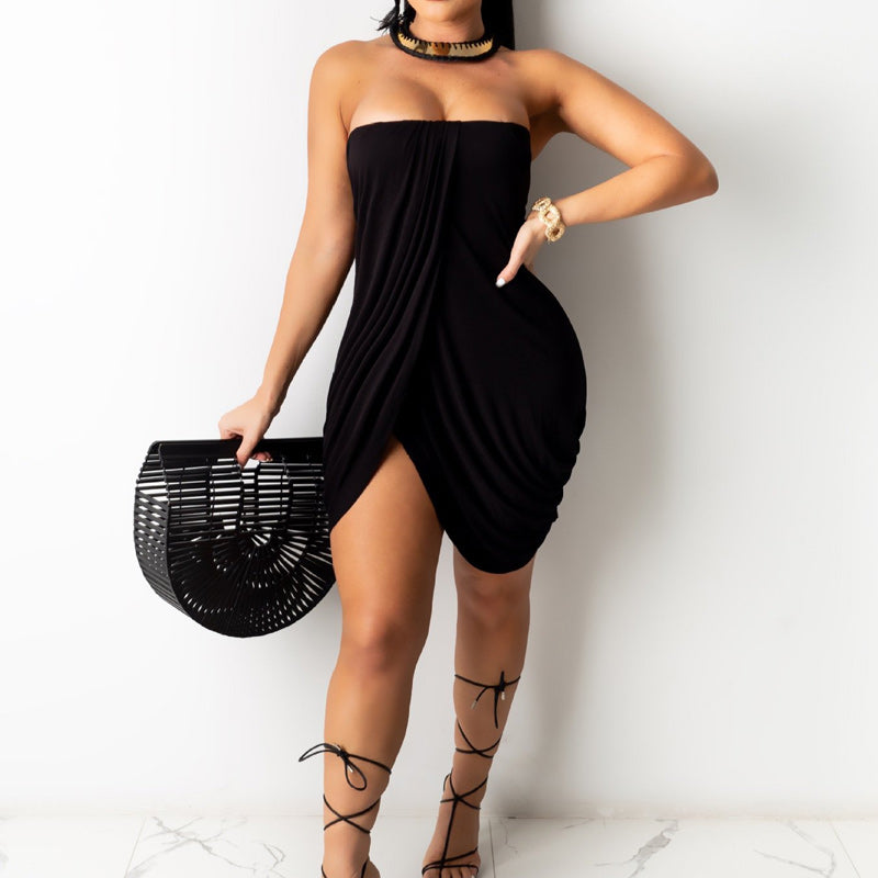 Ruched Wrap Tube Mini Dress