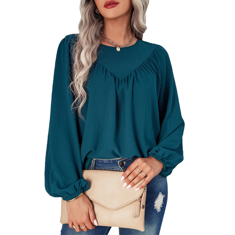 Solid Color Crew Neck Pullover Shirt