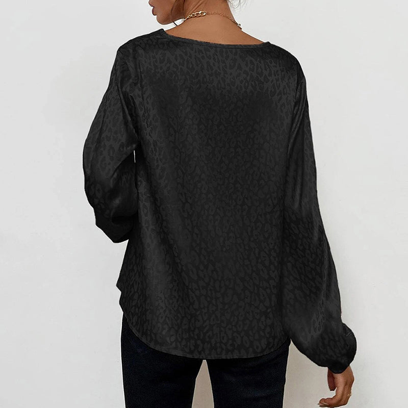 V-Neck Pullover Leopard Print Shirt