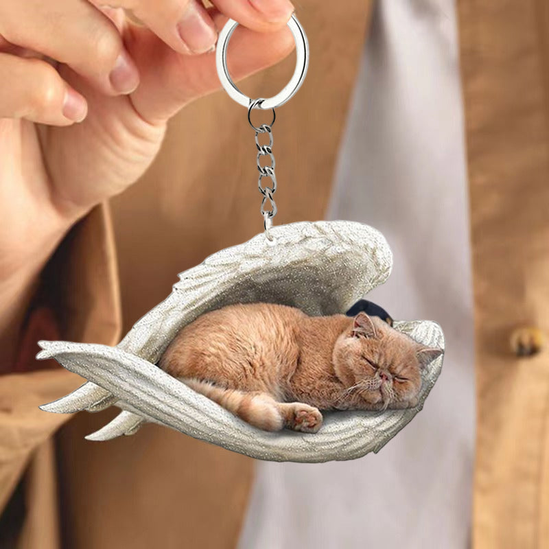 Acrylic Cat Angel Keychain