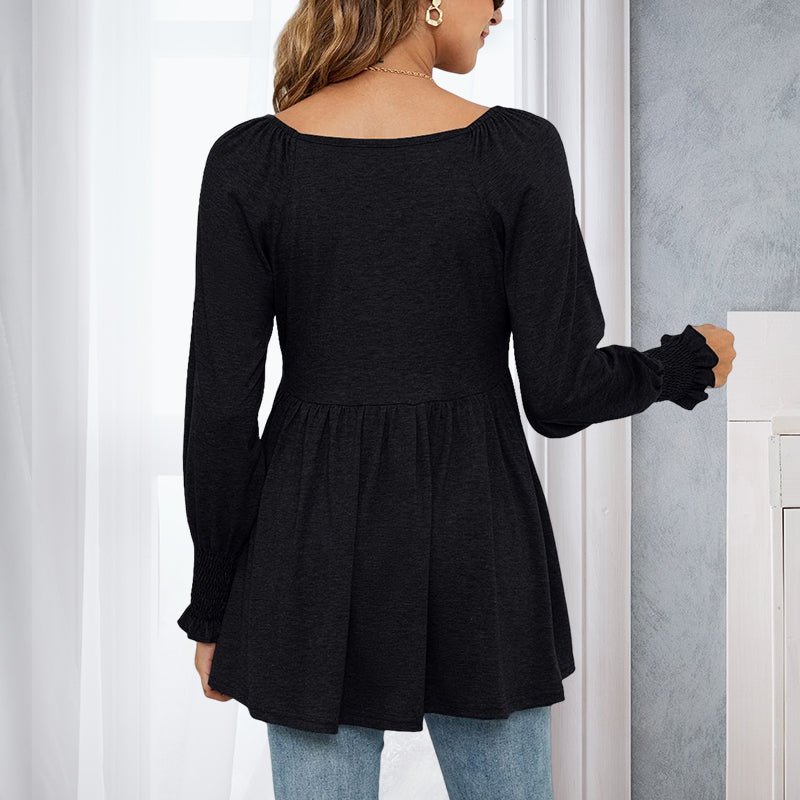 V-Neck Puff Long Sleeve T-Shirt