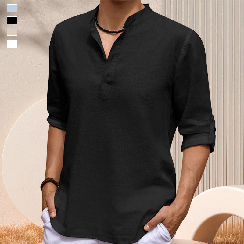 Casual Stand Collar Solid Color Long Sleeve Shirt