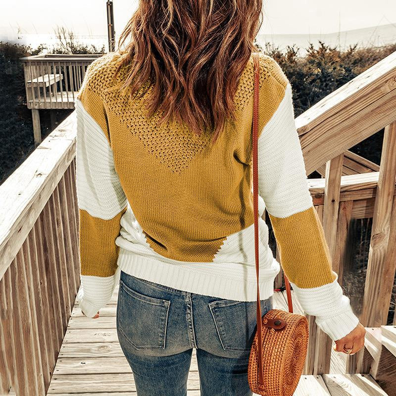 Crew Neck Contrast Pullover Sweater