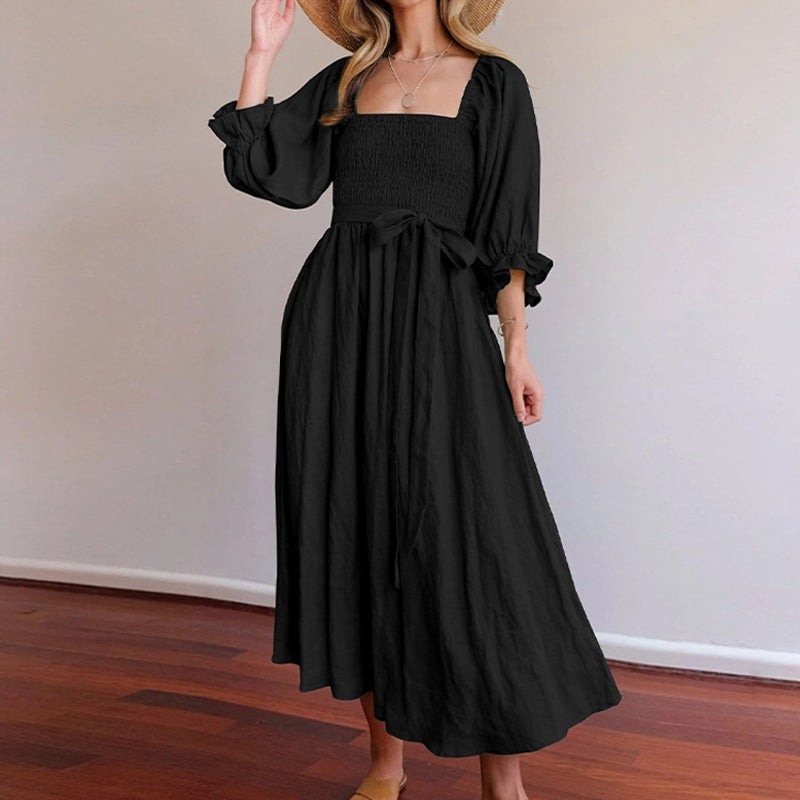 French Ruffled Lantern Sleeves Multi-wear Dress