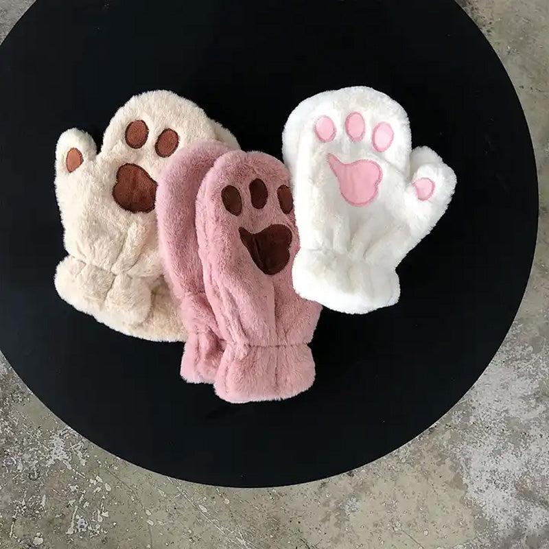Thickened plush cat claw gloves