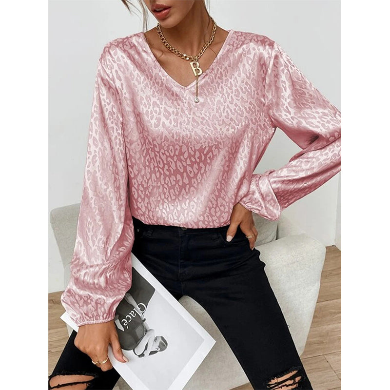 V-Neck Pullover Leopard Print Shirt