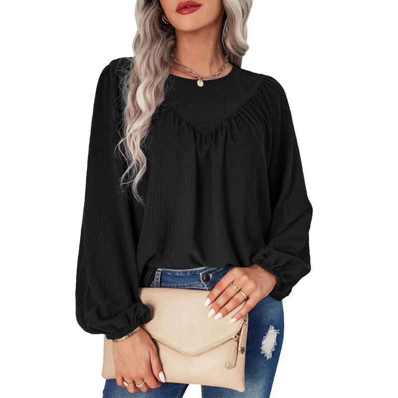 Solid Color Crew Neck Pullover Shirt