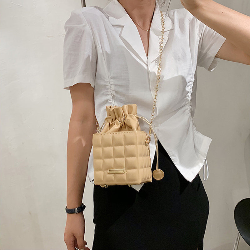 Checker Drawstring Crossbody Bag
