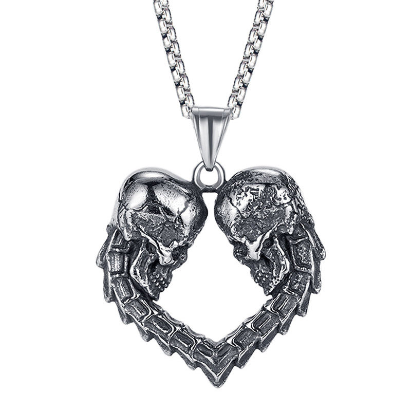 Double Skull Heart Necklace