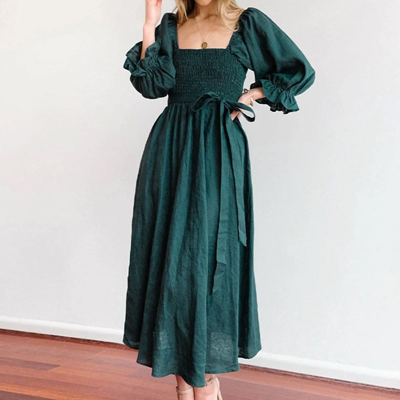 French Ruffled Lantern Sleeves Multi-wear Dress