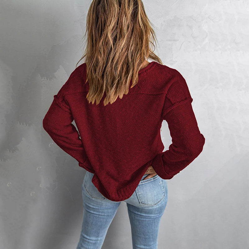 Button Knit Dropped Shoulder Sweater