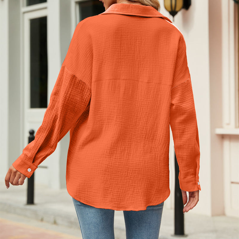 Solid Color Dropped Shoulder Long Sleeve Shirt