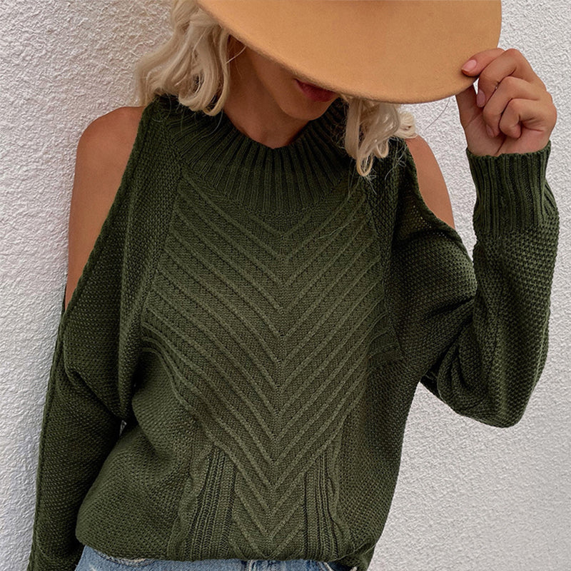 Off Shoulder Long Sleeve Crew Neck Sweater
