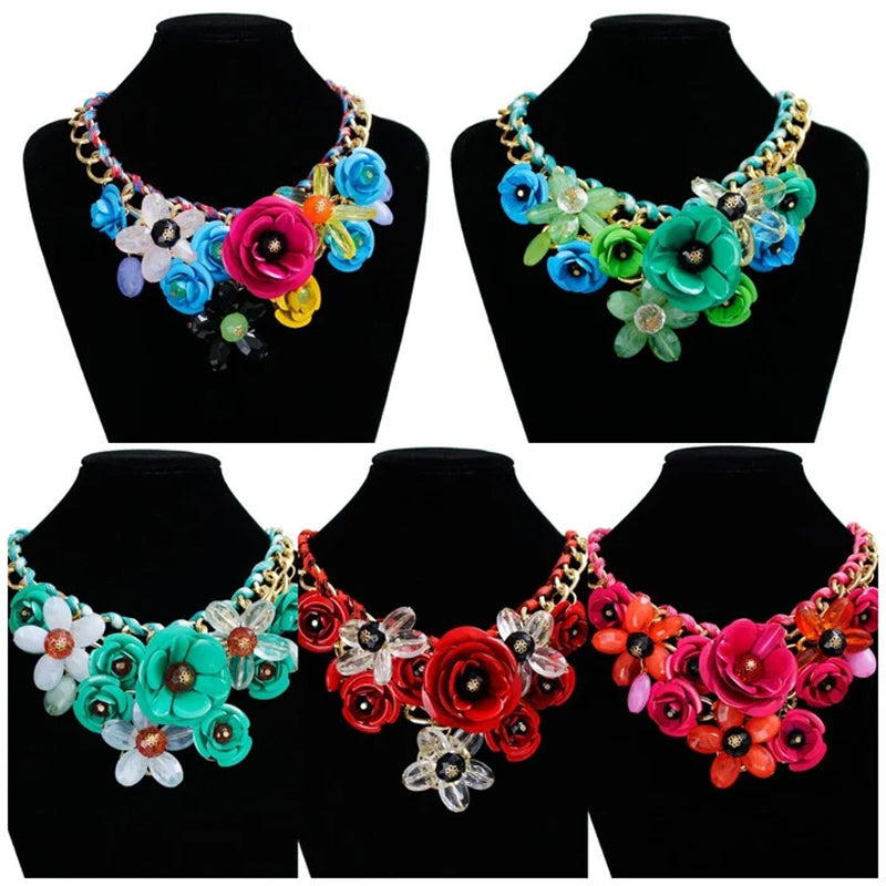DIY Hand-made Colorful Flower Gemstone Pendant Rope