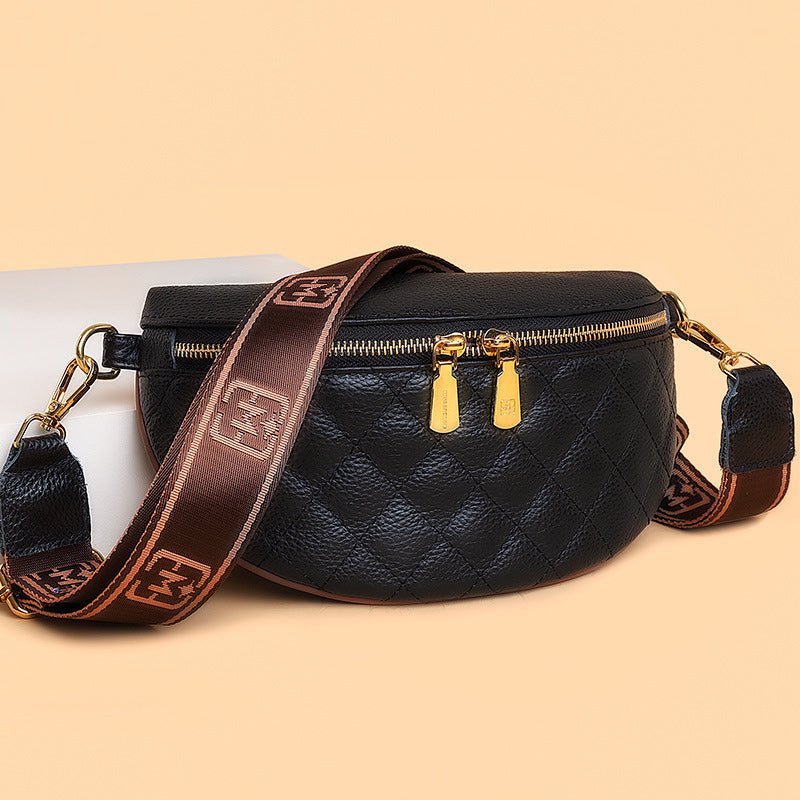 Cowhide Leather Rhombus Pattern Waist Bag