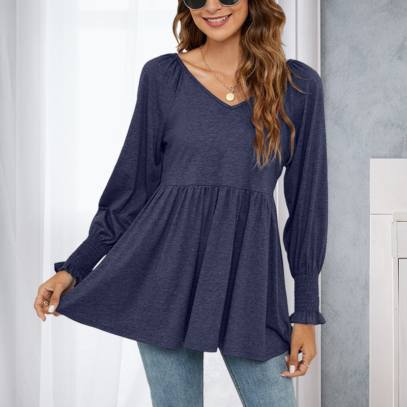 V-Neck Puff Long Sleeve T-Shirt