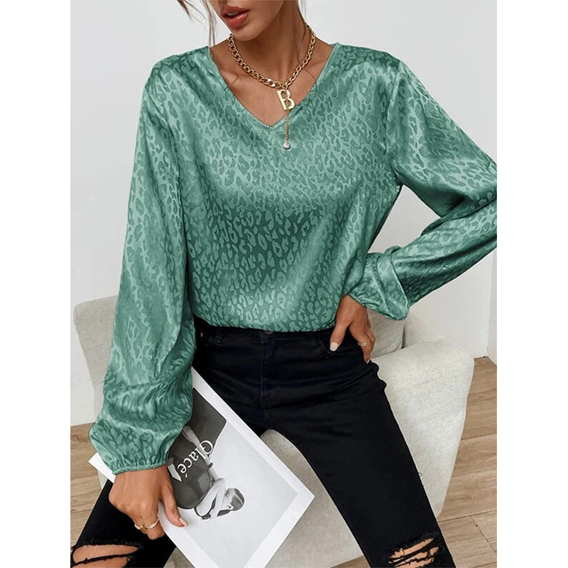 V-Neck Pullover Leopard Print Shirt