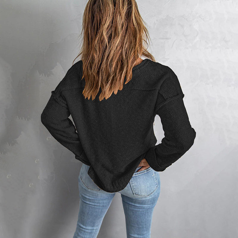Button Knit Dropped Shoulder Sweater