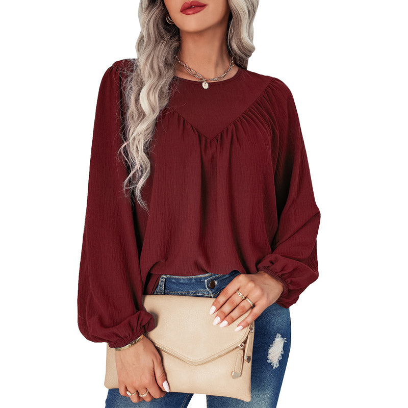 Solid Color Crew Neck Pullover Shirt